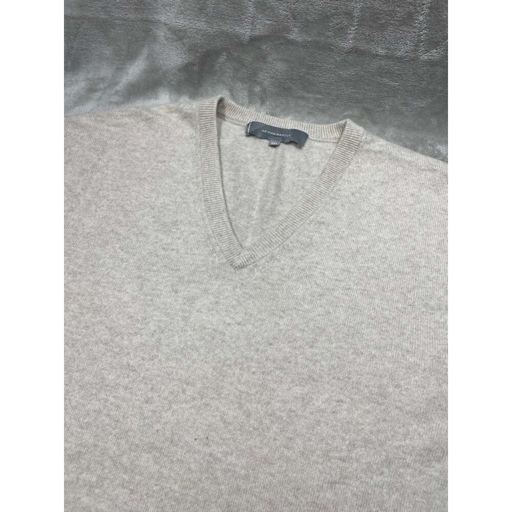Neiman Marcus 100% Cashmere Sweater Mens XXL Taupe V-Neck Long Sleeve